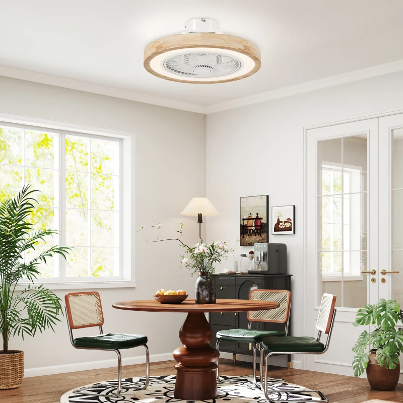 HOMCOM Ventilateur de plafond réversible avec lumière et télécommande 6 vitesses, minuterie, luminosité réglable, bois naturel