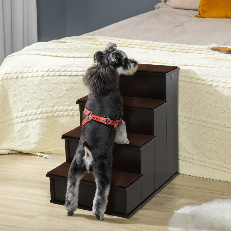 PawHut Scaletta per Cani e Gatti a 4 Scalini con Cuscini in Peluche Rimovibili, 40x59x54.2 cm, Marrone