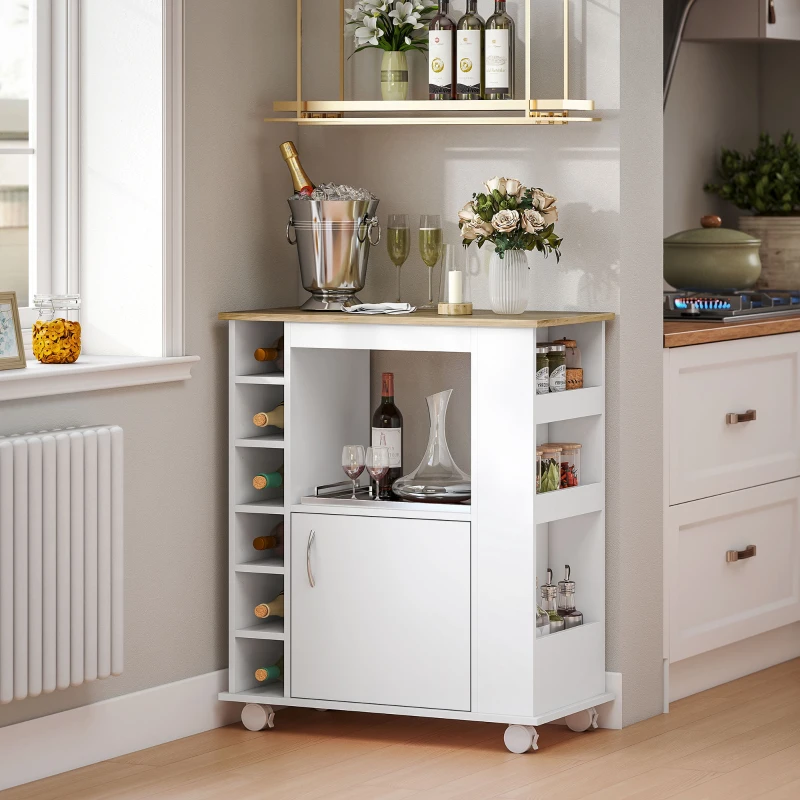 HOMCOM Carrello da Cucina con Armadietto e Ripiani Regolabili, Ruote Girevoli e Freno, 75x39.5x88 cm, Bianco