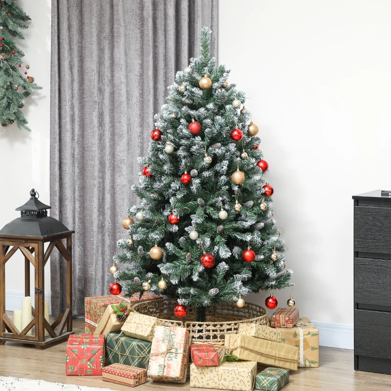 HOMCOM Árvore de Natal Artificial 150 cm Árvore de Natal com 581 Ramos com Efeito Neve 44 Pinhas Verde