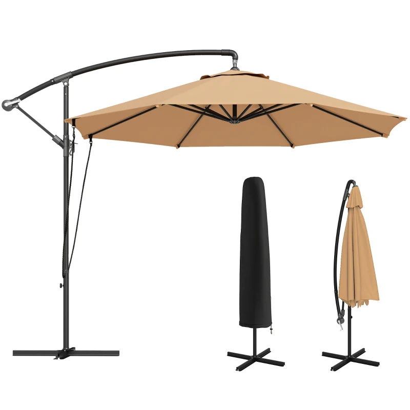 Outsunny Umbrelă de Grădină Rotativă, 3 m, cu Mâner Tip Manivelă, Cachi