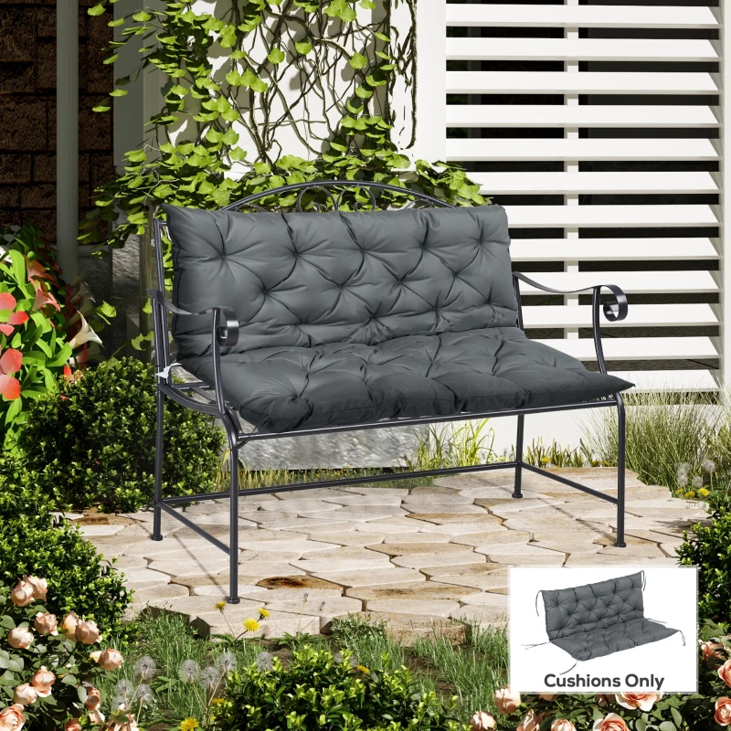 Outsunny Garden Bench Cushion - 2 Seater Swing Chair Cushion, Seat Pad with Ties for Indoor and Outdoor Use, 110 x 120 cm, Dark Grey