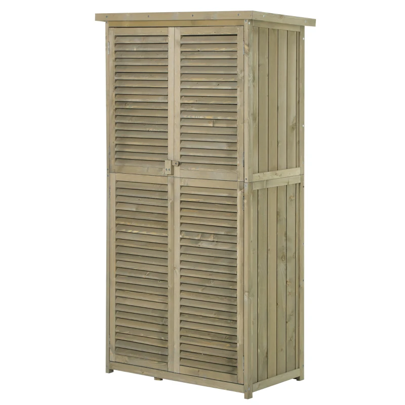 Outsunny Cobertizo Madera Caseta de Exterior Armario para Herramientas de Jardinería Persiana Delantera Compartimientos de Diferentes Tamaños 87x46.5x160cm Madera Maciza
