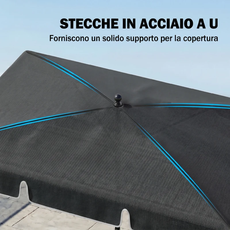 Outsunny Ombrellone da Giardino Rettangolare 2x1.3 m con Inclinazione Regolabile e Palo in Alluminio, Grigio e Nero