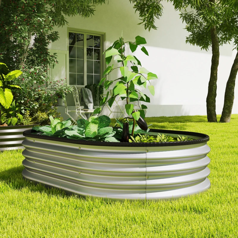 Outsunny Juego de 2 Jardineras Exterior Grandes de Acero Galvanizado Huertos Urbanos para Terraza Jardín 135x90x30 cm Plateado