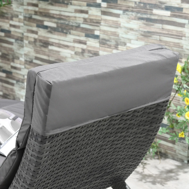 Outsunny Folding Sun Lounger, PE Rattan Garden Lounger Chair with Soft Padded Cushion, Ergonomic Curved Design Sun Bed for Balcony, Garden, Grey