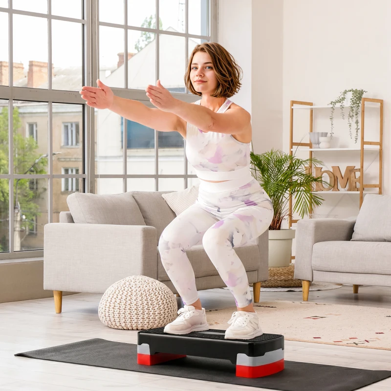 HOMCOM Step Fitness pentru Aerobic cu Înălțime Reglabilă 10-15 cm, 68x29cm Negru și Roșu