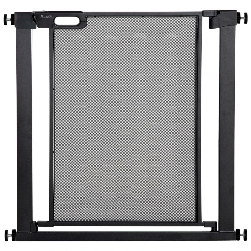 PawHut Poartă Extensibilă pentru Câini cu Presiune, Închidere Automată, Oțel și ABS, 75-82x76 cm, Neagră