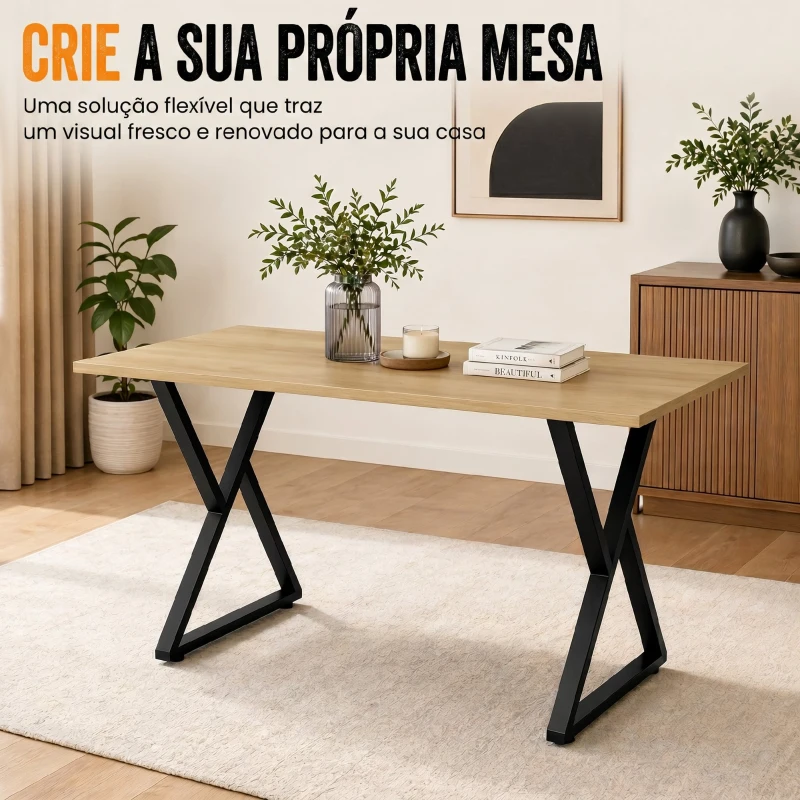 HOMCOM Conjunto de 2 Pernas de Mesa em Aço em Forma de X para Móveis Industriais com Apoios Ajustáveis e Parafusos Preto