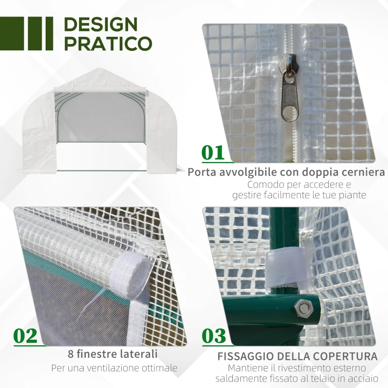 Outsunny Serra per Orto 6x3x2m con 8 Finestre e Porta Avvolgibile, in Acciaio e PP, Verde