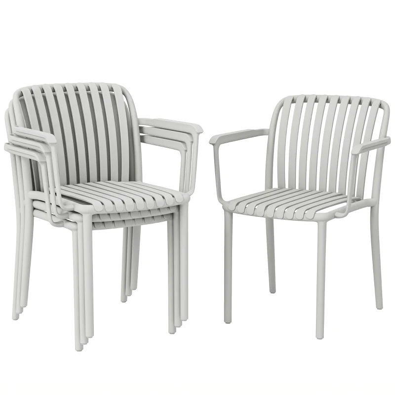 Outsunny Set de 4 Scaune de Grădină Stackabile, Design Lamelar și Cotiere.