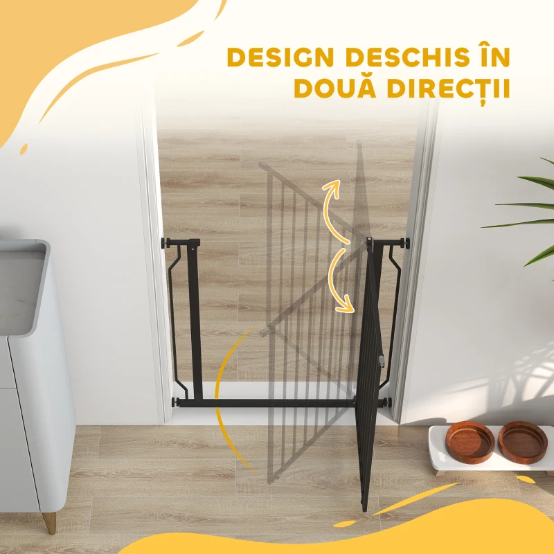 PawHut Poartă Extensibilă și Reglabilă pentru Câini, pentru Scări și Uși, din Oțel și ABS, 75-85x76 cm, Neagră