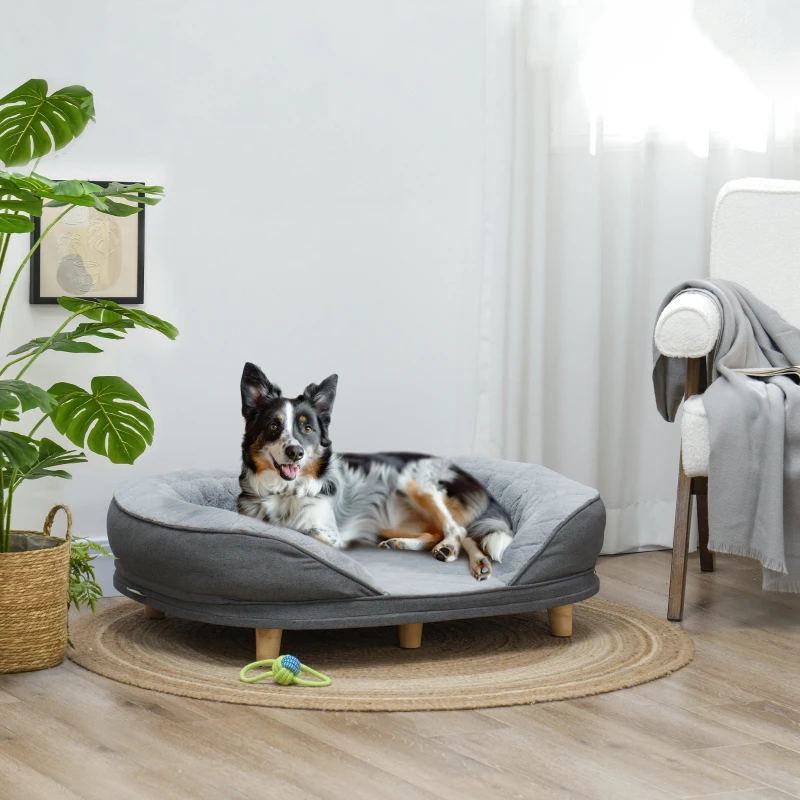 PawHut Cuccia Divano per Cani con Imbottitura, Lettino per Cani Taglia Grande e Media fino 25kg, 90x78x25cm, Grigio