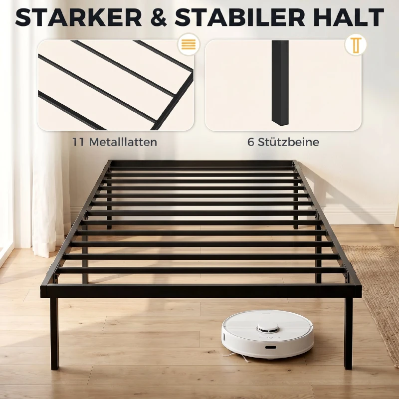 HOMCOM Bettgestell, 90 x 200 cm Metallbett mit Stauraum unter dem Bett, Metallgestell mit Lattenrost, kein Boxspring nötig
