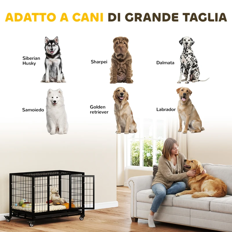 PawHut Gabbia Box per Cani Cuccioli da Interno Esterno con Rotelle 92×62×75cm