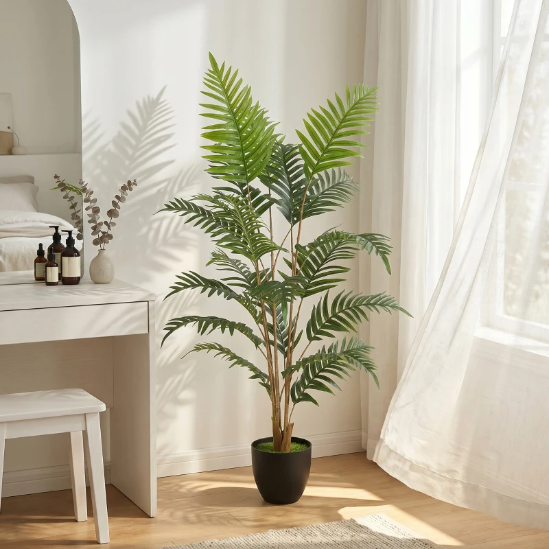 HOMCOM Artificial Fern Topiary Tree, Realistic Artificial Plant in Cement Pot, Fake Plant, 120cm