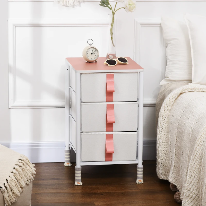 HOMCOM Bedroom Chest of Drawers, Cloth Organizer Unit with Fabric Drawers and Steel Frame, 3 Drawer Dresser, Pink