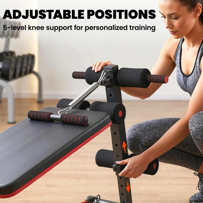 HOMCOM Foldable Sit Up Bench, Adjustable Abdominal Trainer with Resistance Bands, Padded Core Workout Bench for Home Gym Strength Training