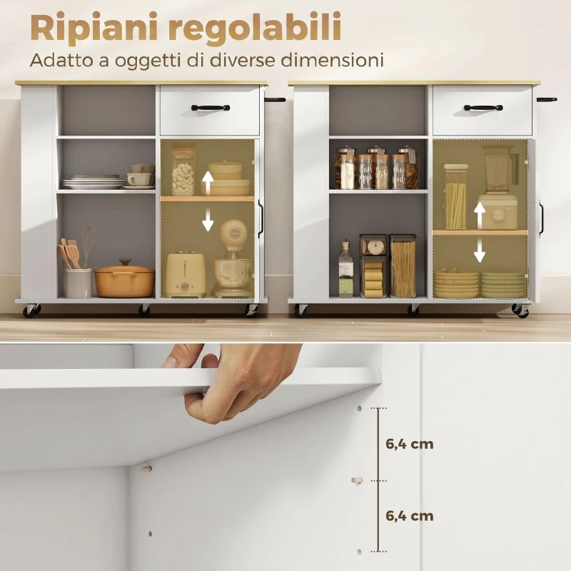 HOMCOM Mobile Cucina con Cassetto, Armadietto e Ripiano Regolabile, Bianco