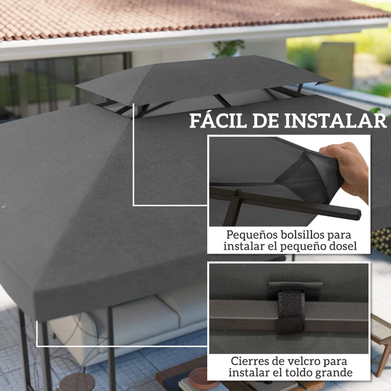 Outsunny Toldo de Recambio 4x3 m con Techo Doble Orificios de Drenaje y Protección UV Solo Toldo NO Incluye Marco Gris Oscuro