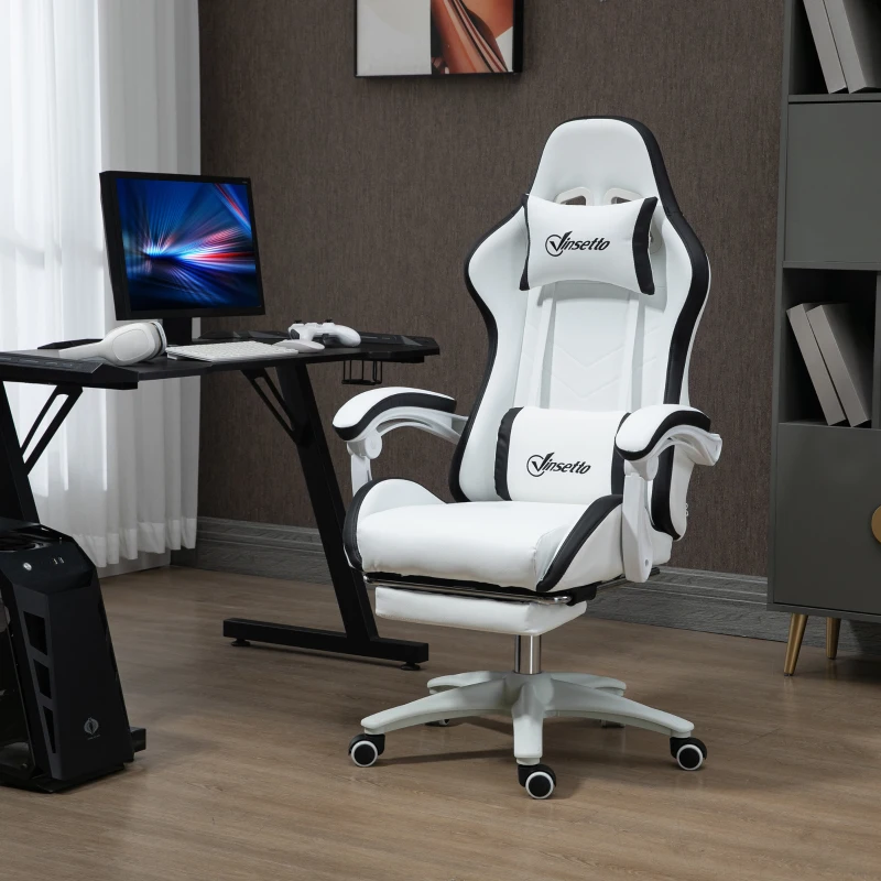 Vinsetto Sedia da Gaming con Altezza Regolabile e Schienale Reclinabile, 65x65x121-129 cm, Bianco e Nero