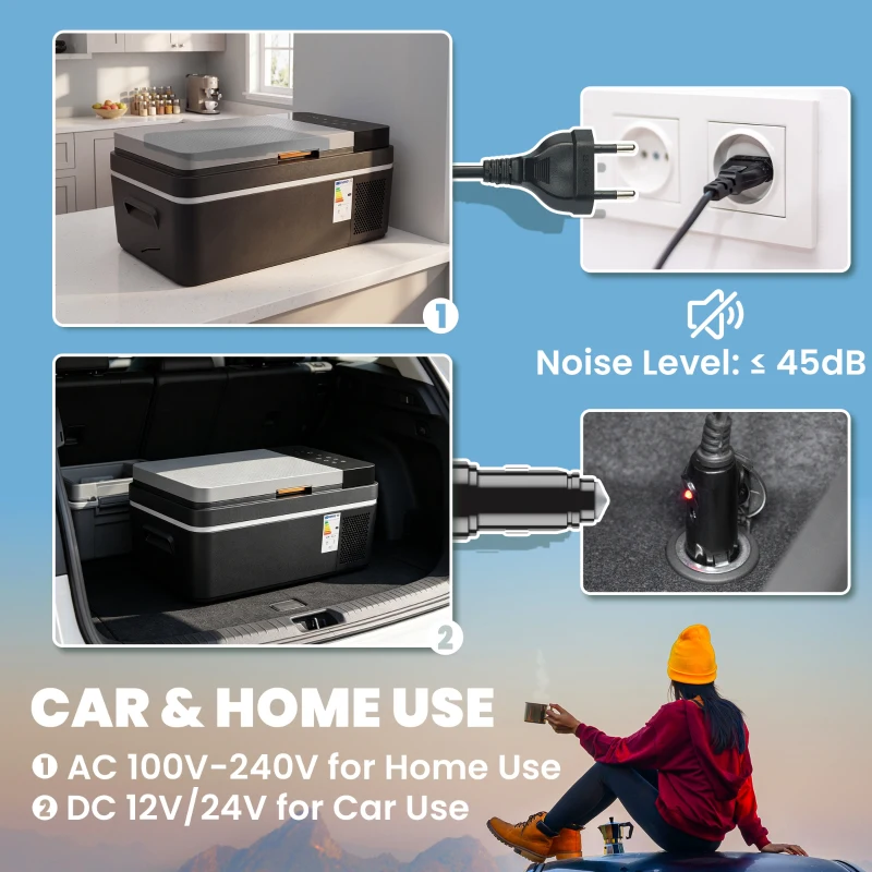 Outsunny 20L Compressor Car Fridge Freezer, Camping Refrigerator with App Control, 12/24V DC and 100-240V AC,