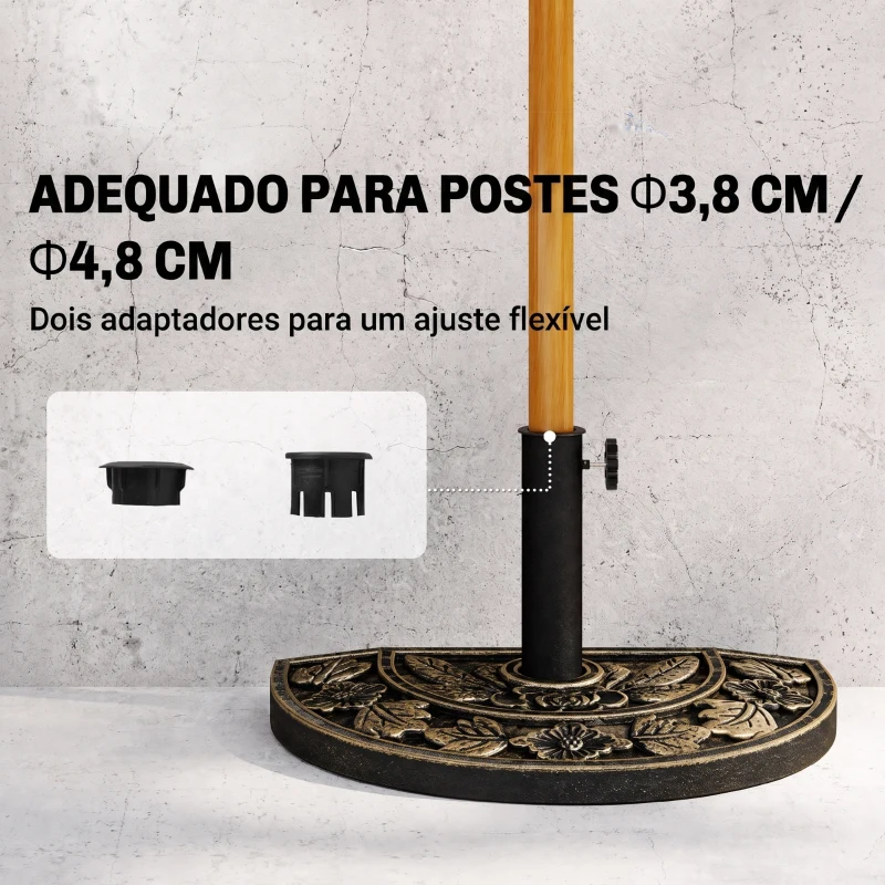 Outsunny Base para Chapéu de Sol de Resina em Forma Semicircular para Mastros de Ø3,8 cm e Ø4,8 cm Peso 9 kg 50x31x32 cm Bronze