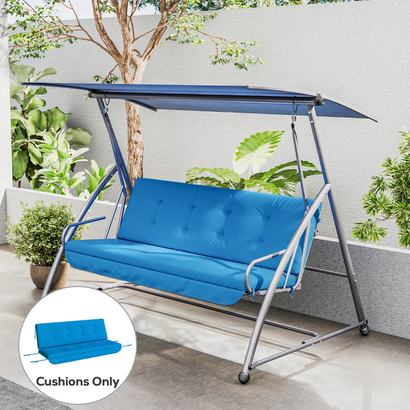 Outsunny Auflagen-Set für Hollywoodschaukel 170 cm Stuhlkissen Schaukelauflage Sitzkissen Gartenschaukel Gartenpolster Rückenkissen Seitenkissen Blau