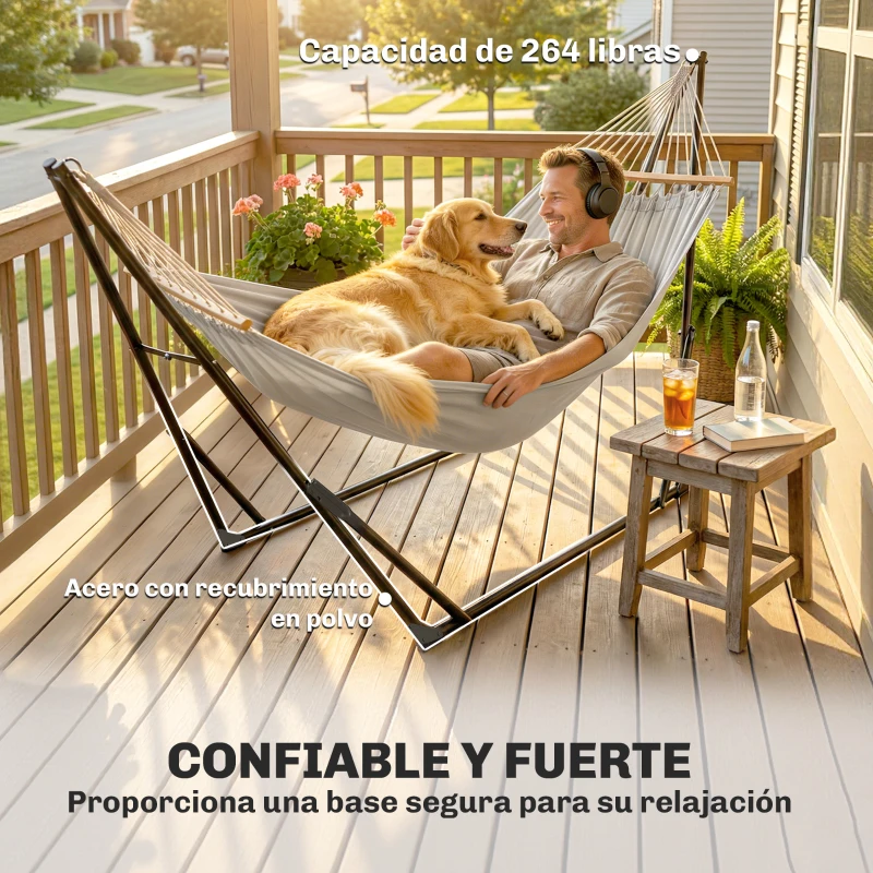 Outsunny Soporte para Hamaca Plegable Largo 290 cm Longitud Ajustable Material Acero con Bolsa de Transporte Carga 120 kg Negro