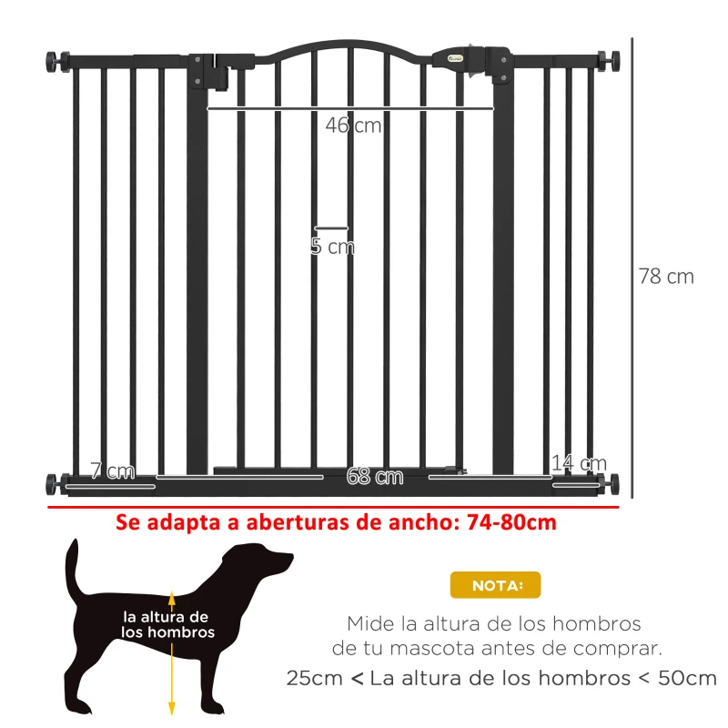 PawHut Barrera para Perros con Ancho Ajustable 74-100 cm Barrera de Seguridad para Perros con 2 Extensiones Negro