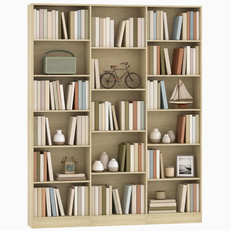 HOMCOM Bibliotecă 6 niveluri, Raft de depozitare cu 17 compartimente și rafturi reglabile, 149 x 23,6 x 188 cm, Stejar