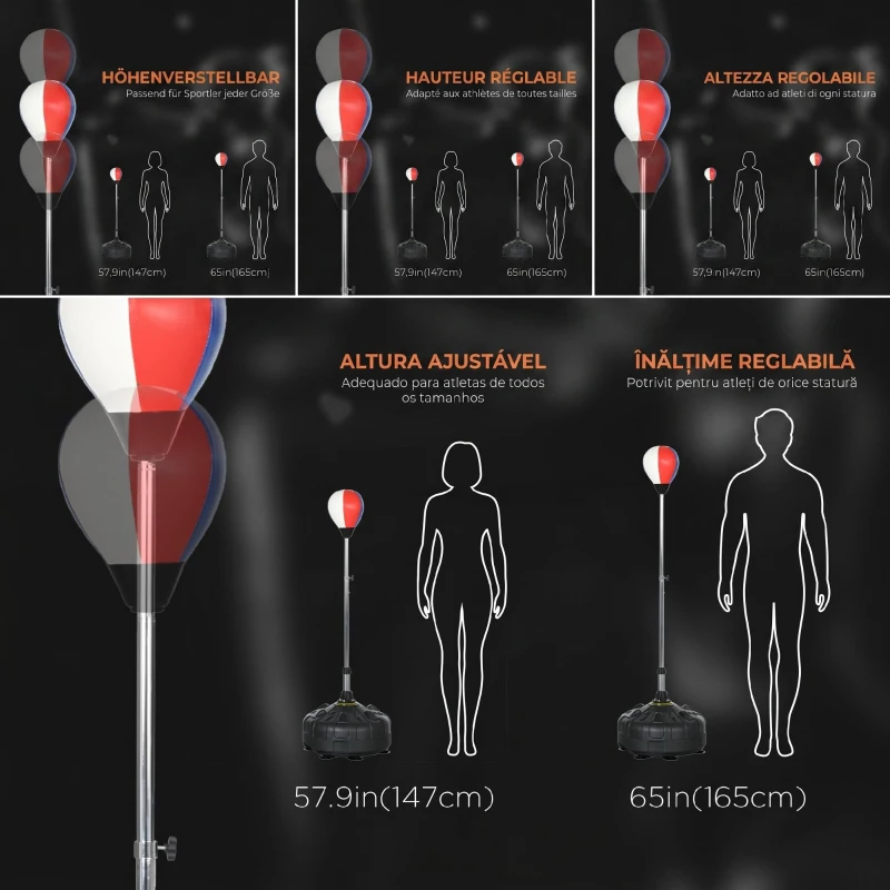 SPORTNOW Punching Ball de Podea cu Bază Umplubilă și Ventuze, Înălțime Reglabilă de la 147-165 cm, Negru