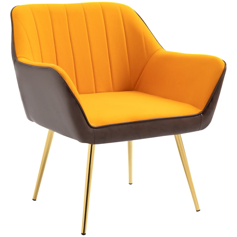 HOMCOM Silla de Cuero Sintético y Terciopelo con Respaldo a Rayas Patas Doradas y Asiento Acolchado para Salón Dormitorio Gris