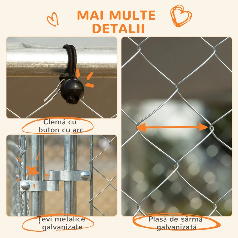 PawHut Țarc pentru Câini din Metal cu Acoperiș din Material Oxford și Ușă cu Închidere, 4x4x2,3m(m-6)
