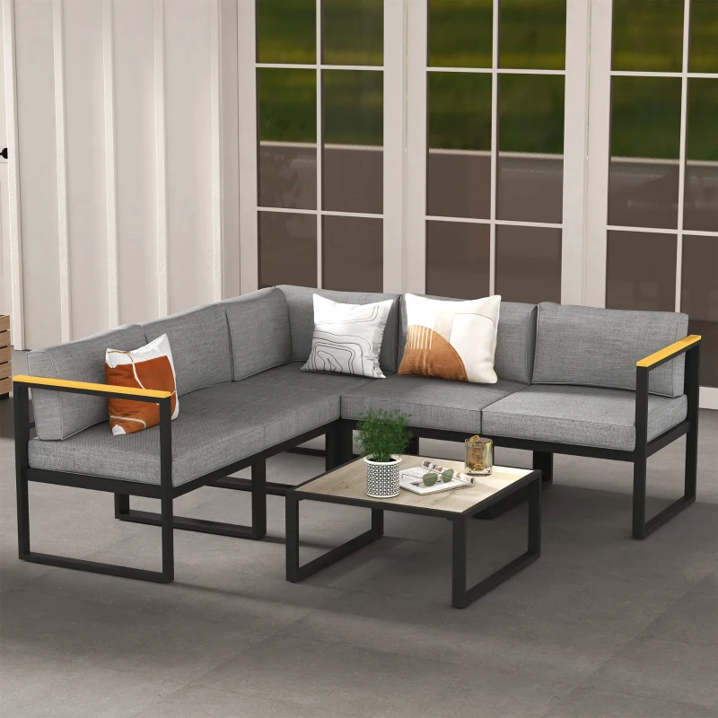 Outsunny Set Mobilier de Grădină cu Canapea și Măsuță din Aluminiu, cu Perne Căptușite, Gri