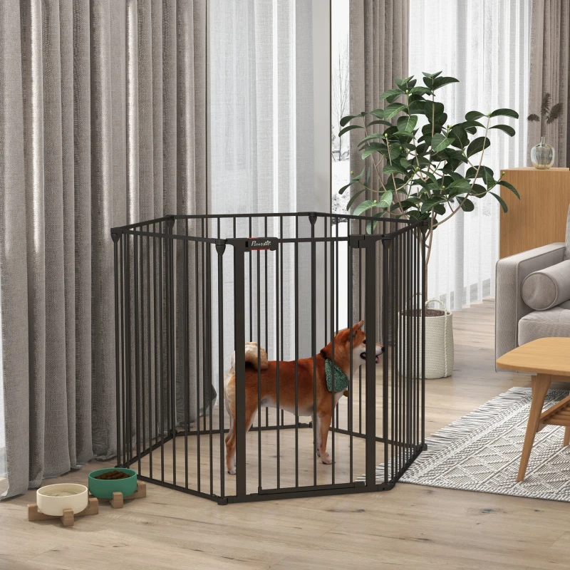PawHut Cancellino per Cani Taglia Media Pieghevole e Modulabile in Metallo e Plastica, 123x102x90 cm, Nero
