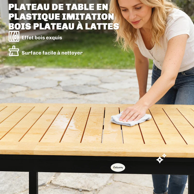 Outsunny Table de Jardin 6 Personnes Rectangulaire en Bois Composite Cadre en Métal et Plateau à Lattes 127x70cm Marron