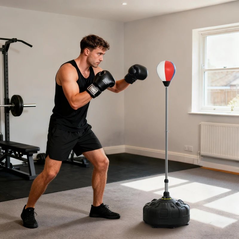 SPORTNOW Punching Ball de Podea cu Bază Umplubilă și Ventuze, Înălțime Reglabilă de la 147-165 cm, Negru