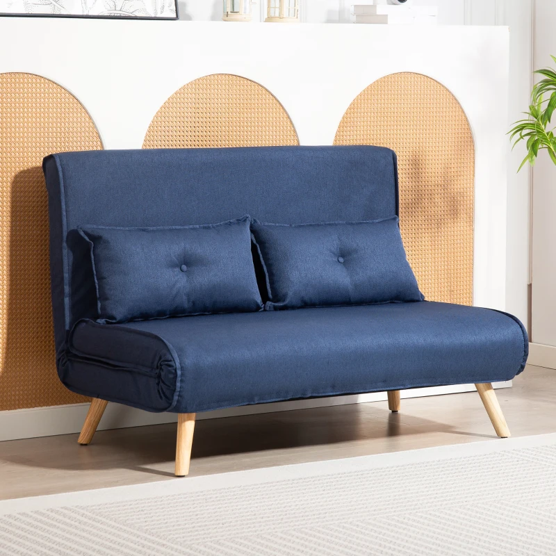 HOMCOM Two-Seater Linen-Look Sofa Bed - Dark Blue