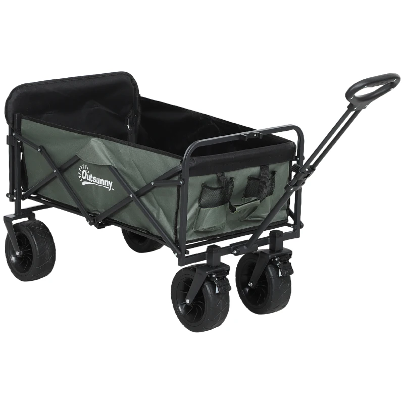 Outsunny Carrello da Giardino da 95L Pieghevole con Pannello Apribile, in Acciaio e Poliestere, 125x48x78-102 cm, Verde