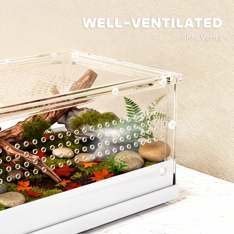 PawHut Acrylic Reptile Terrarium with Top Sliding Door, Vents, for Leopard Gecko, Hognose Snake, 30 x 20 x 15 cm