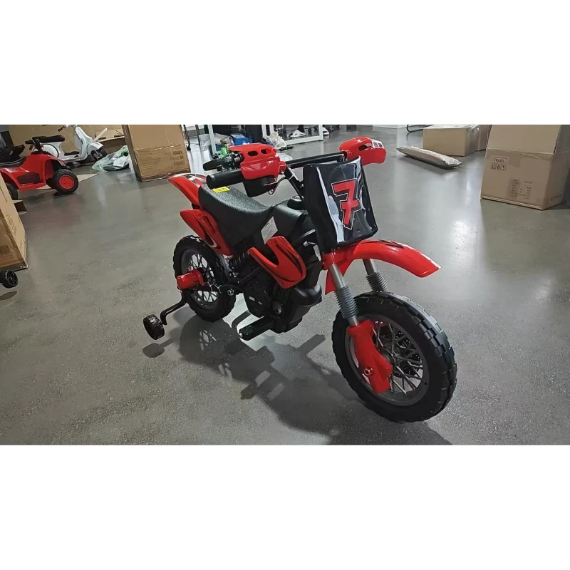 AIYAPLAY Motocicletă Electrică Copii 12V cu 2 Roți Ajutătoare Detașabile, 2 Motoare, Suspensie Spate, Muzică, 3 km/h, 3-6 Ani, Roșu