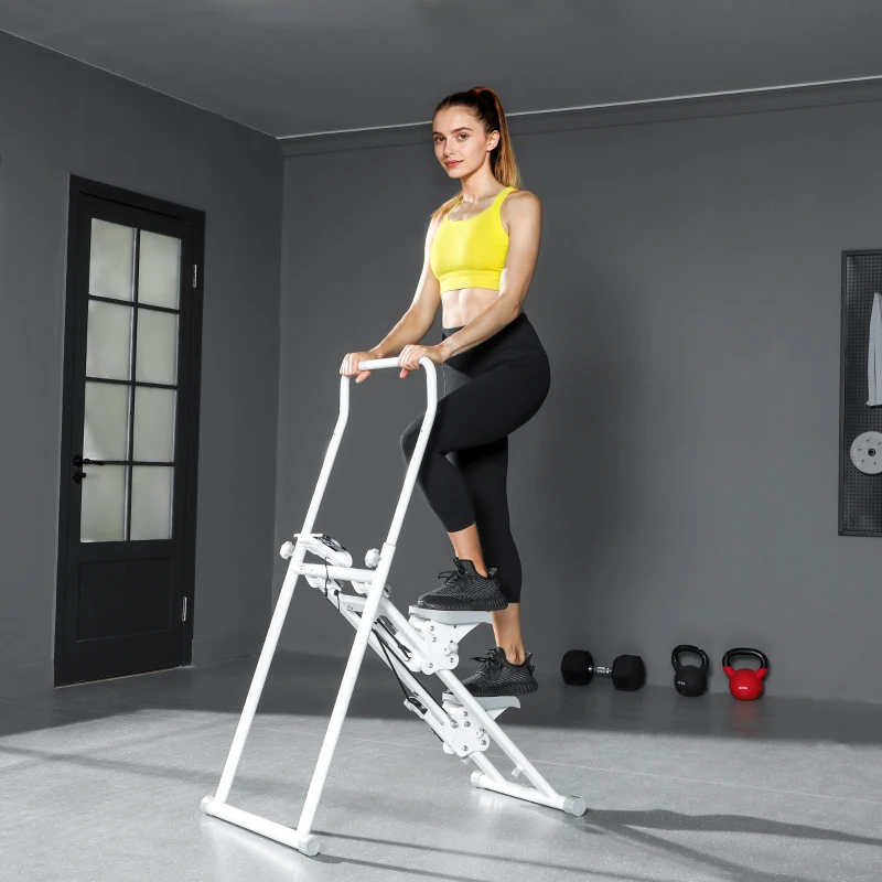 SPORTNOW Stepper Vertical Climber pliabil cu mânere reglabile, pedale antiderapante și monitor LCD, alb