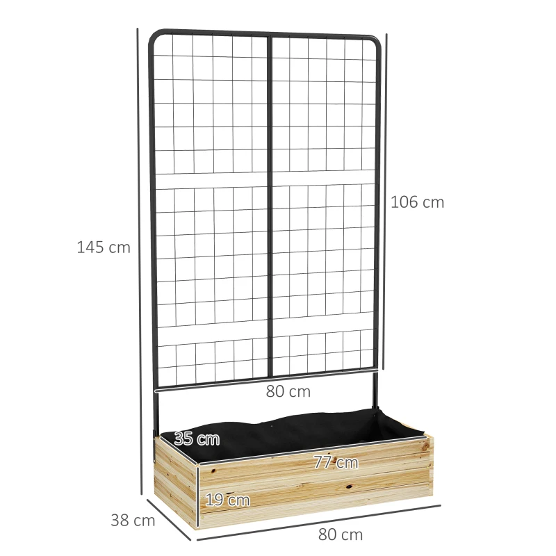 Outsunny Fioriera con Grigliato e 2 Fori di Drenaggio, in Legno di Abete e Acciaio, 80x38x145 cm