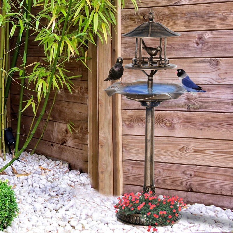 Outsunny Vogeltränke Vogelbad Vintage Design, wetterbeständig,50cm × 50cm × 113cm, Messing