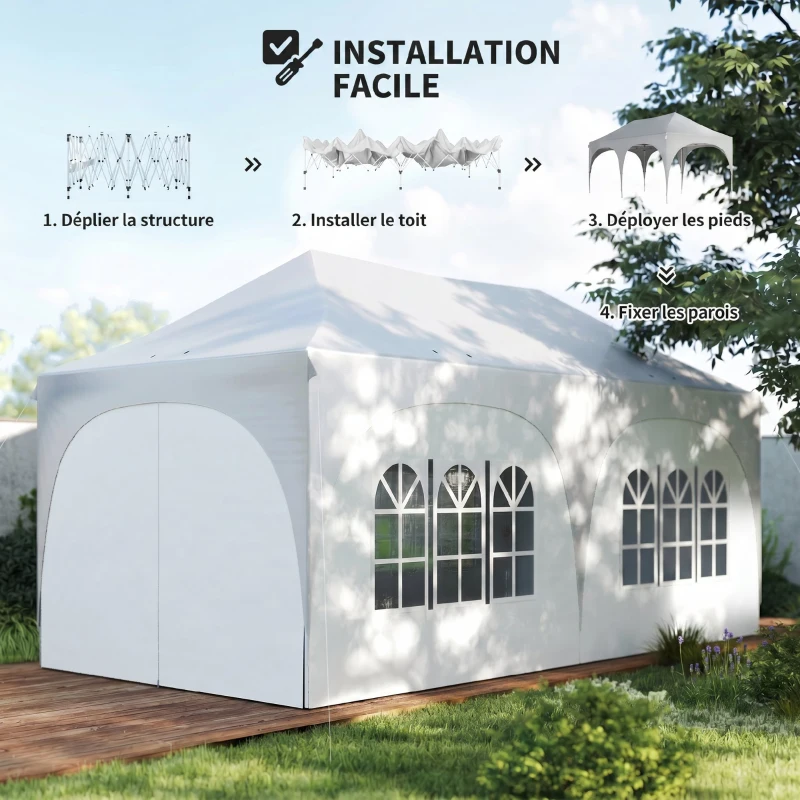 Outsunny Tonnelle pliante barnum imperméable anti-UV  6 parois latérales 6 sacs de sable 12 trous de drainage 3x6m blanc