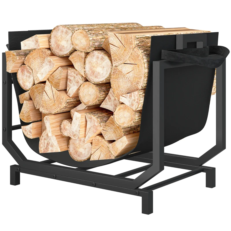 Outsunny Kaminholzregal für innen 53 x 33 x 43 cm Brennholzregal mit Tragetasche Metall Schwarz