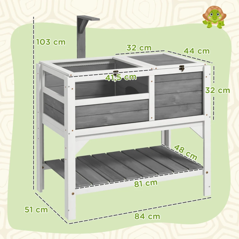 PawHut Domek dla żółwia drewniane terrarium z półką, uchwytem na lampę, główny moduł z oknem akrylowym i otwieranym dachem, wyjmowana wanienka