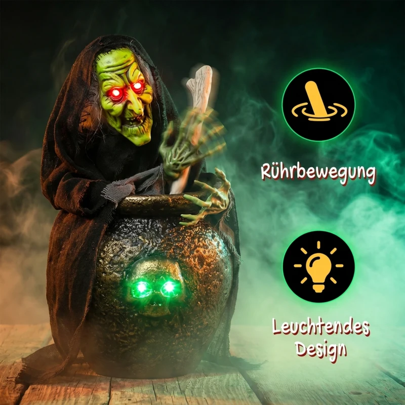 HOMCOM Geanimeerde Halloween-tafelheks met lachgeluid, verlichte ogen en geluid-/aanraakactivatie