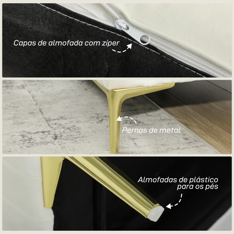 HOMCOM Poltrona de Sala Estofada em Veludo Acolchoamento Espesso Assento Amplo Apoio de Braços Almofada 81x77x81 cm Creme